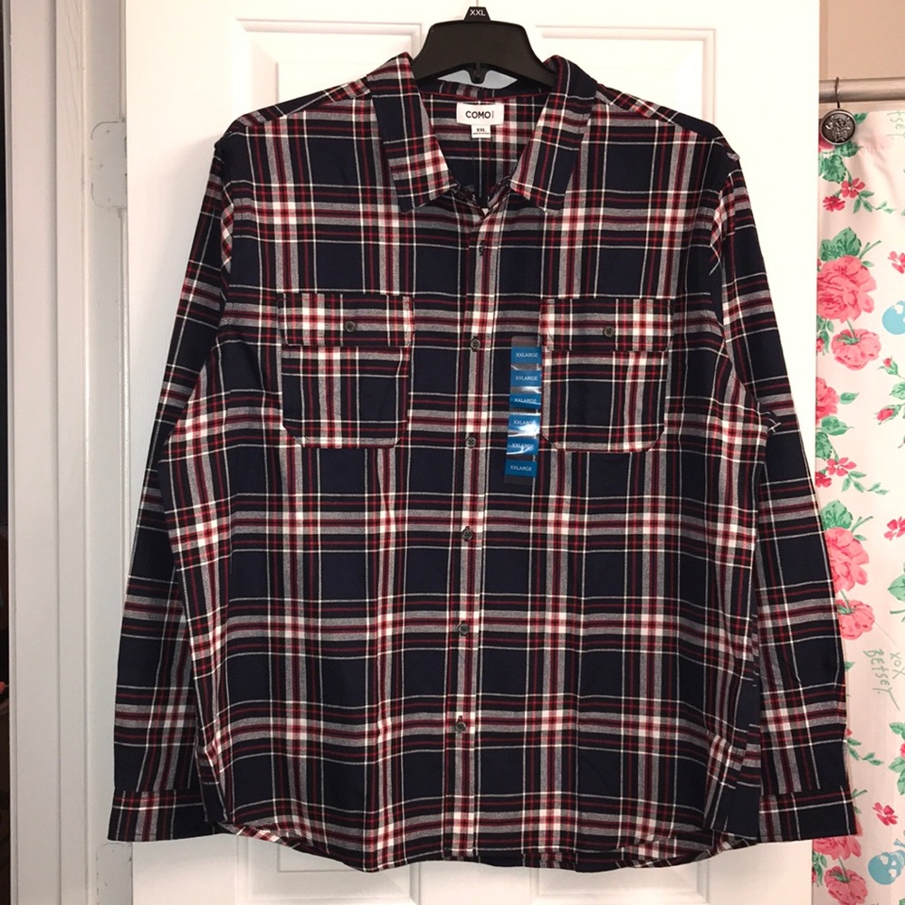 Blue / Red Plaid Button Down Top